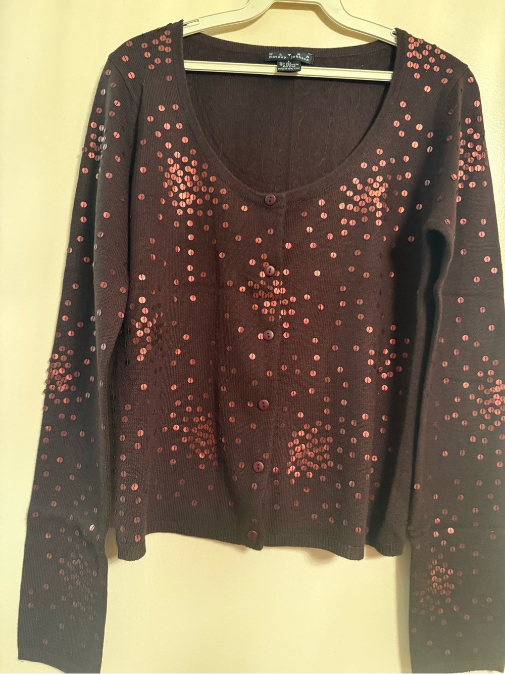 Betsey Johnson Brown Cardigan with Copper Sequins